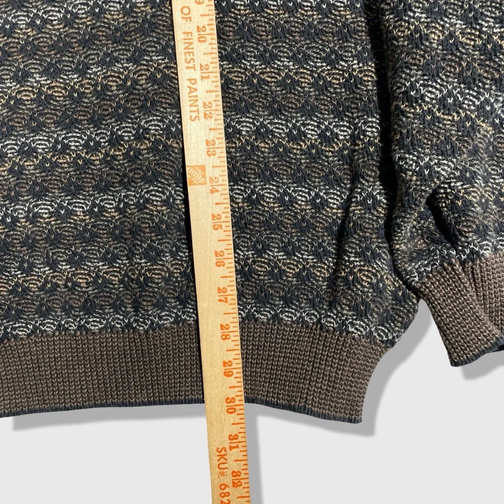 TSR Crewneck Sweater Mens XL Brown Geometric Knit Hip Hop 90s Vintage Grandpa